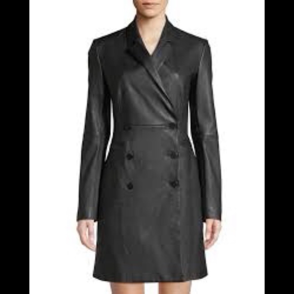 NWT Theory: Double-Breasted Bristol Leather Blazer Dress - Picture 5 of 15